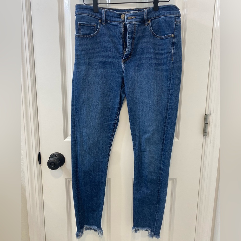 Loft High Rise Ankle Skinny Jeans with Chewed Hem